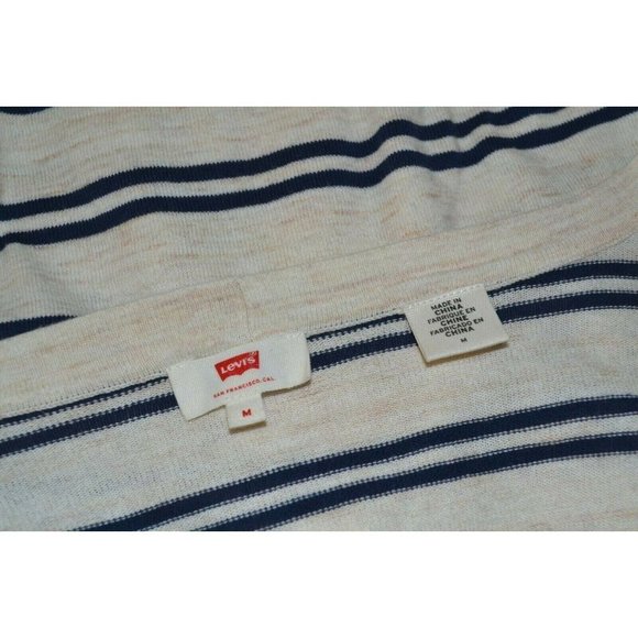 LEVIS Womens Lt Beige / Navy Stripe Button Up Soft Cotton Cardigan - Size M - Picture 5 of 6